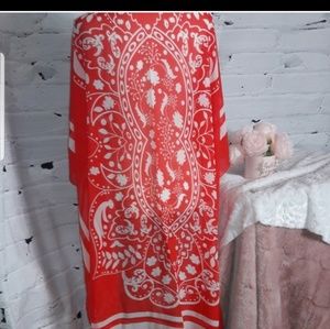 Red and white flowy long kimono